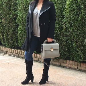 Grey satchel handbag w/ shoulder strap